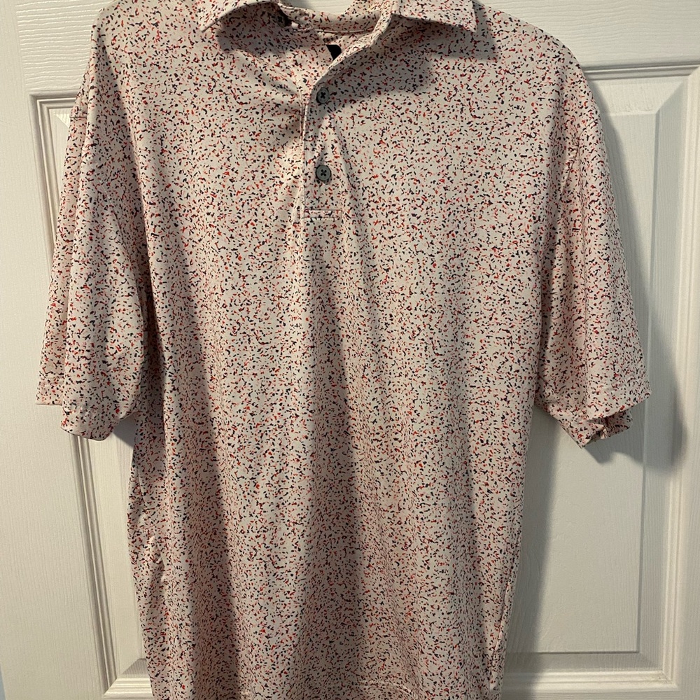 Mens Footjoy Speckle Lisle Golf Polo Shirt white red blue size small